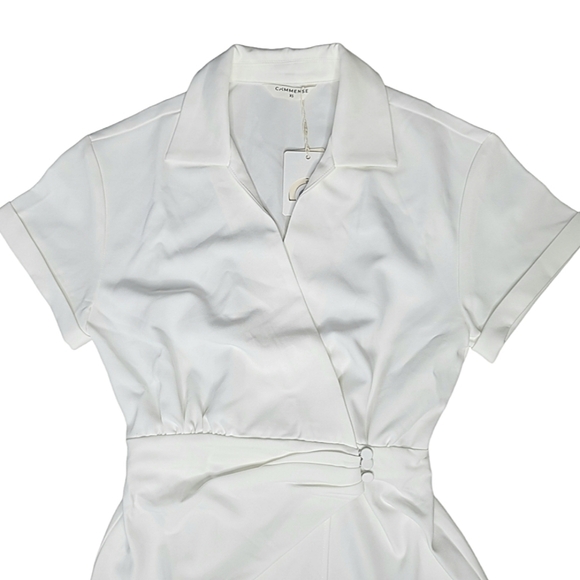 SOLD - NWT Commense White Collared Cuffed Sleeve Button Wrap Short Dress - Picture 6 of 9